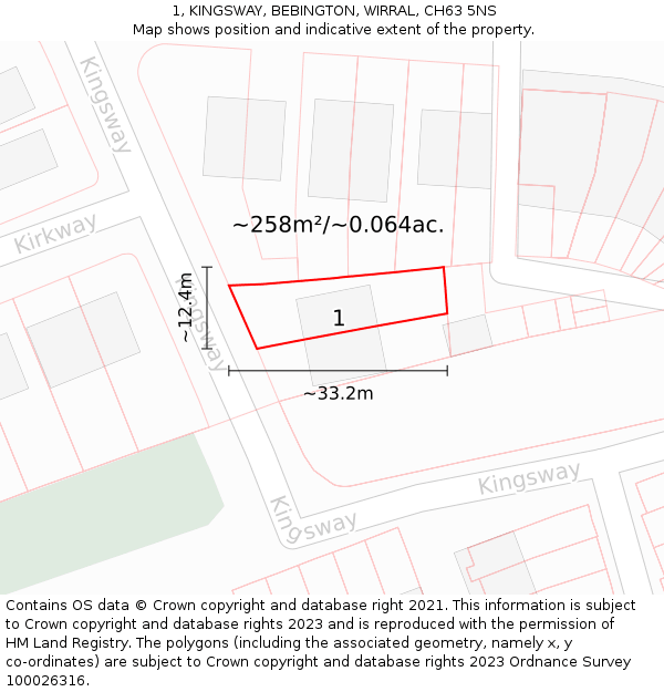 1, KINGSWAY, BEBINGTON, WIRRAL, CH63 5NS: Plot and title map