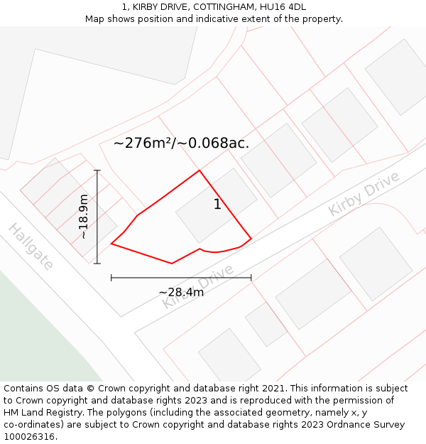 1, KIRBY DRIVE, COTTINGHAM, HU16 4DL: Plot and title map