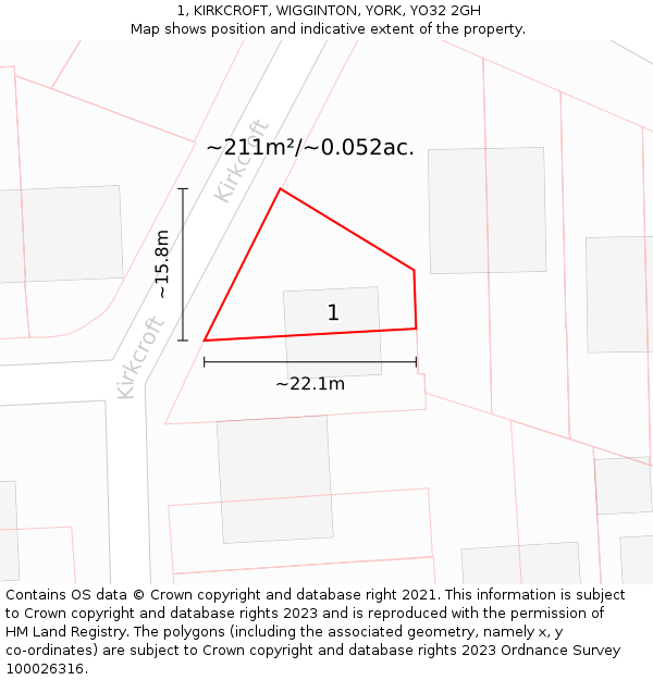 1, KIRKCROFT, WIGGINTON, YORK, YO32 2GH: Plot and title map