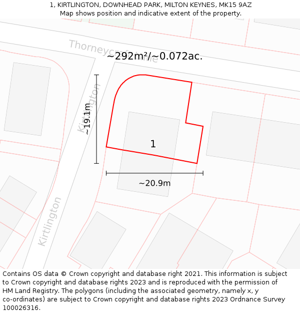 1, KIRTLINGTON, DOWNHEAD PARK, MILTON KEYNES, MK15 9AZ: Plot and title map