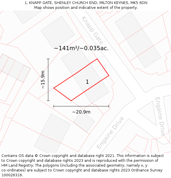 1, KNAPP GATE, SHENLEY CHURCH END, MILTON KEYNES, MK5 6DN: Plot and title map