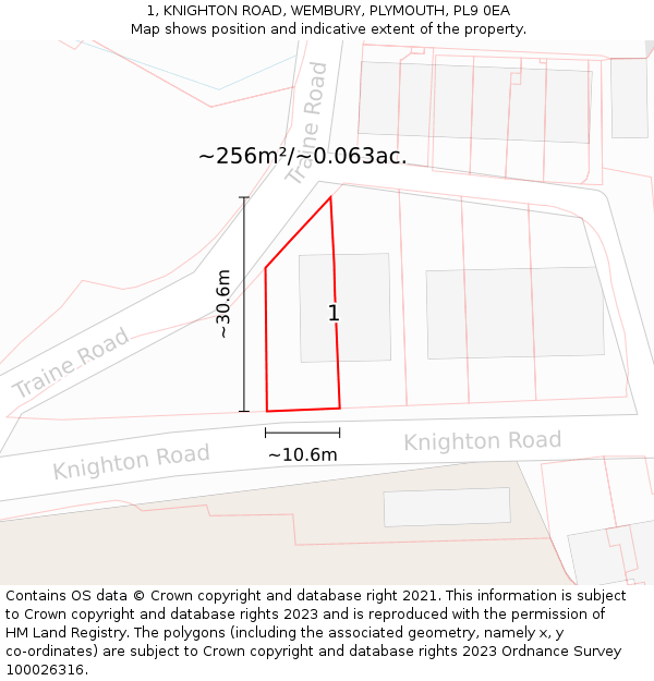 1, KNIGHTON ROAD, WEMBURY, PLYMOUTH, PL9 0EA: Plot and title map