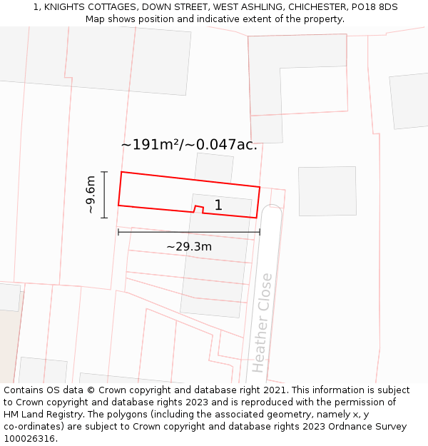 1, KNIGHTS COTTAGES, DOWN STREET, WEST ASHLING, CHICHESTER, PO18 8DS: Plot and title map