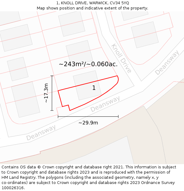 1, KNOLL DRIVE, WARWICK, CV34 5YQ: Plot and title map