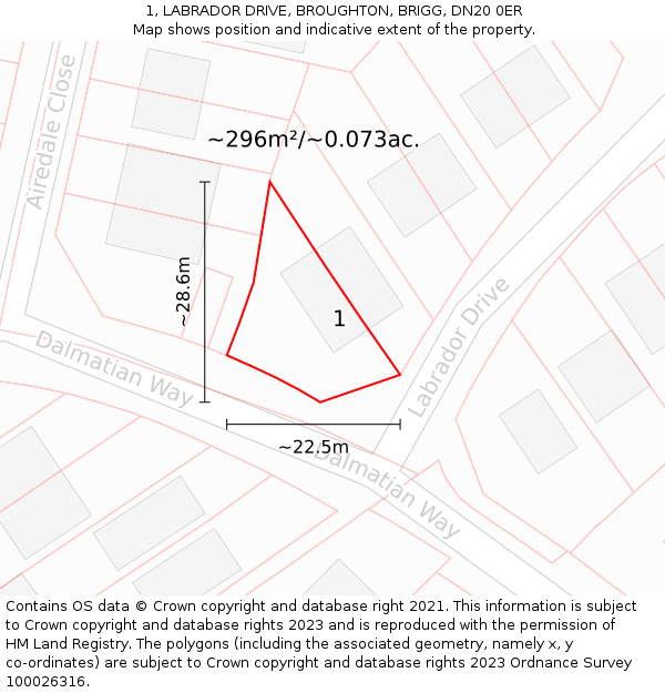 1, LABRADOR DRIVE, BROUGHTON, BRIGG, DN20 0ER: Plot and title map