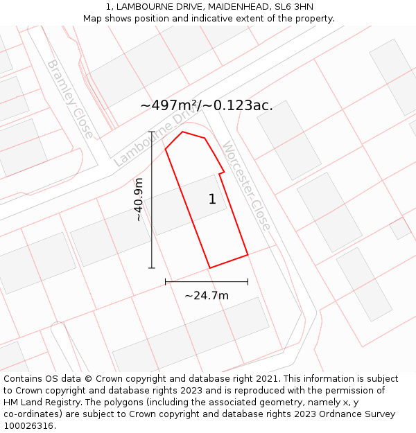 1, LAMBOURNE DRIVE, MAIDENHEAD, SL6 3HN: Plot and title map