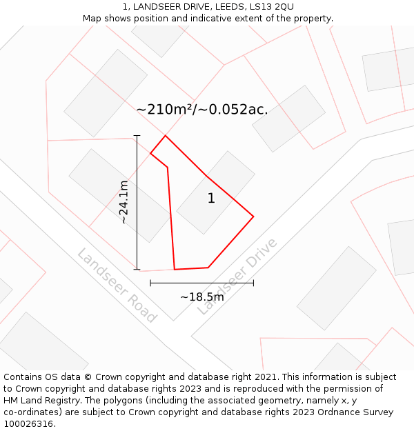 1, LANDSEER DRIVE, LEEDS, LS13 2QU: Plot and title map