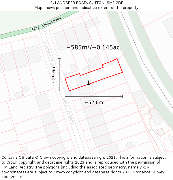 1, LANDSEER ROAD, SUTTON, SM1 2DE: Plot and title map