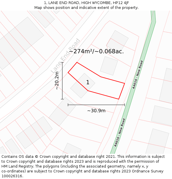 1, LANE END ROAD, HIGH WYCOMBE, HP12 4JF: Plot and title map