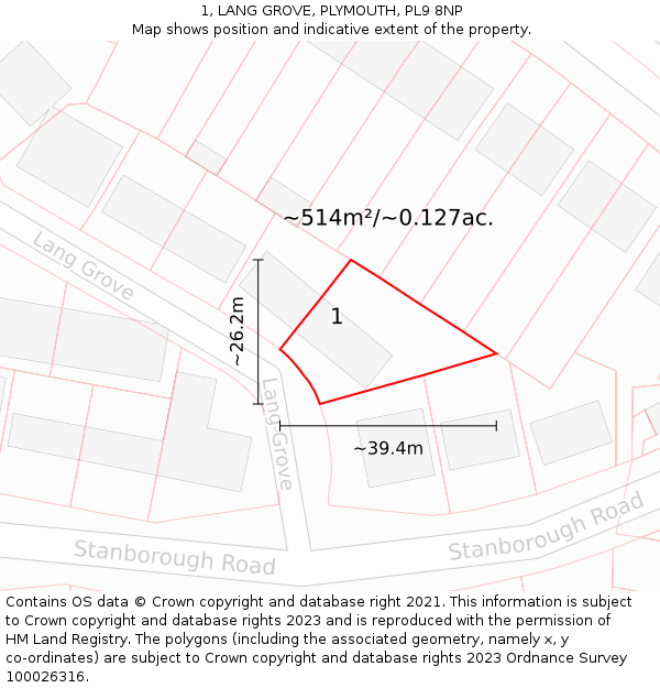 1, LANG GROVE, PLYMOUTH, PL9 8NP: Plot and title map