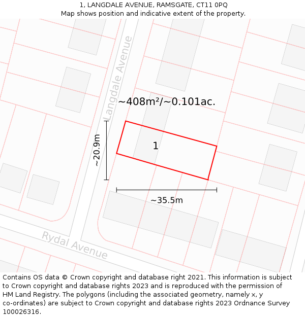 1, LANGDALE AVENUE, RAMSGATE, CT11 0PQ: Plot and title map