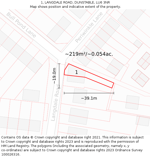 1, LANGDALE ROAD, DUNSTABLE, LU6 3NR: Plot and title map