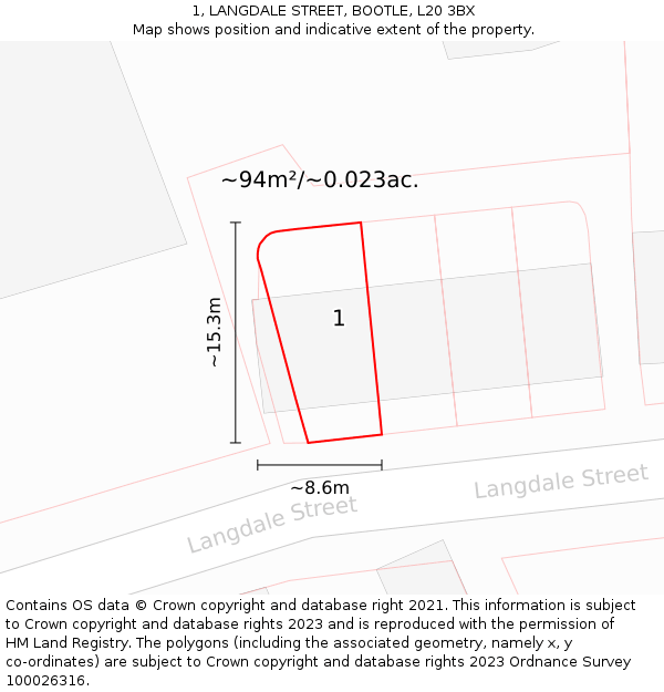 1, LANGDALE STREET, BOOTLE, L20 3BX: Plot and title map