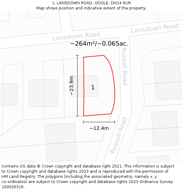 1, LANSDOWN ROAD, GOOLE, DN14 6UR: Plot and title map