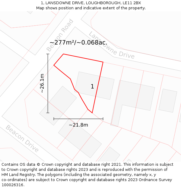 1, LANSDOWNE DRIVE, LOUGHBOROUGH, LE11 2BX: Plot and title map