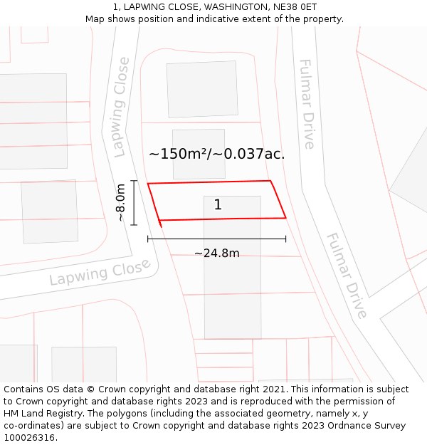 1, LAPWING CLOSE, WASHINGTON, NE38 0ET: Plot and title map