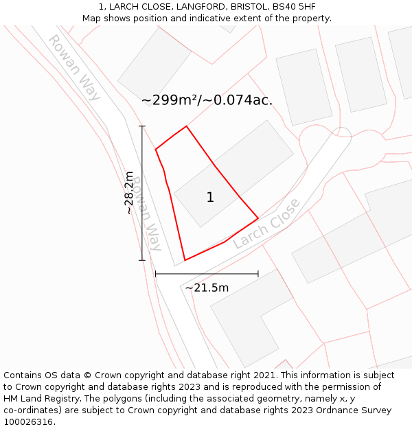 1, LARCH CLOSE, LANGFORD, BRISTOL, BS40 5HF: Plot and title map