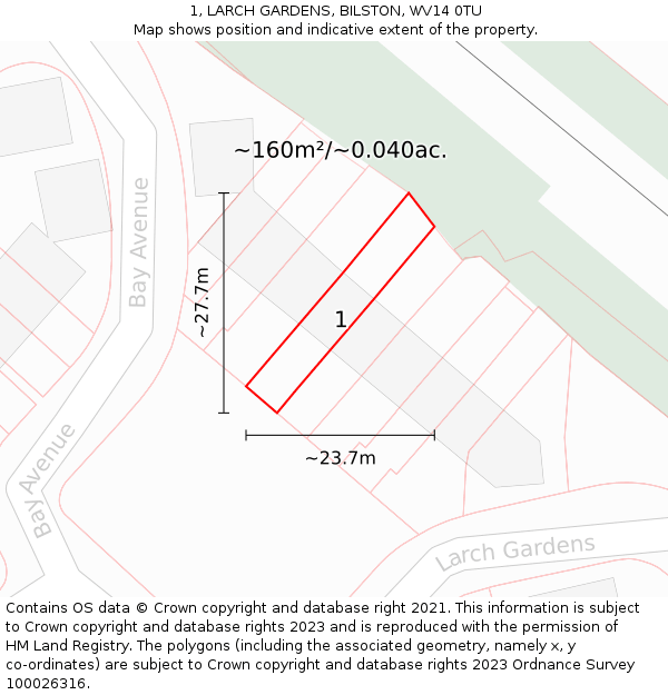 1, LARCH GARDENS, BILSTON, WV14 0TU: Plot and title map