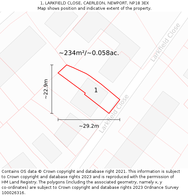 1, LARKFIELD CLOSE, CAERLEON, NEWPORT, NP18 3EX: Plot and title map