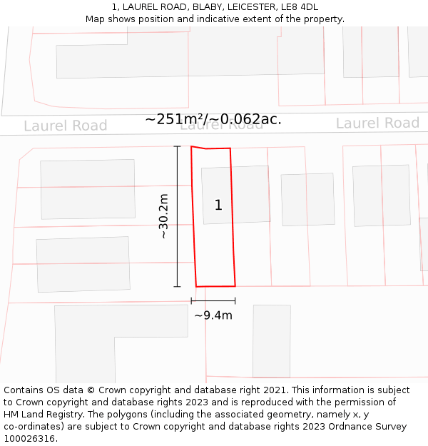 1, LAUREL ROAD, BLABY, LEICESTER, LE8 4DL: Plot and title map