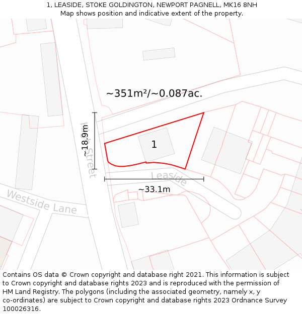 1, LEASIDE, STOKE GOLDINGTON, NEWPORT PAGNELL, MK16 8NH: Plot and title map