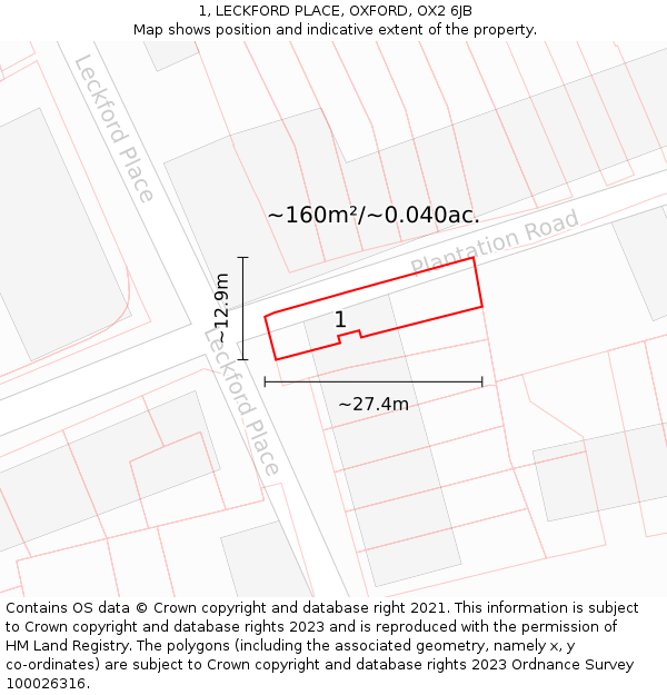 1, LECKFORD PLACE, OXFORD, OX2 6JB: Plot and title map