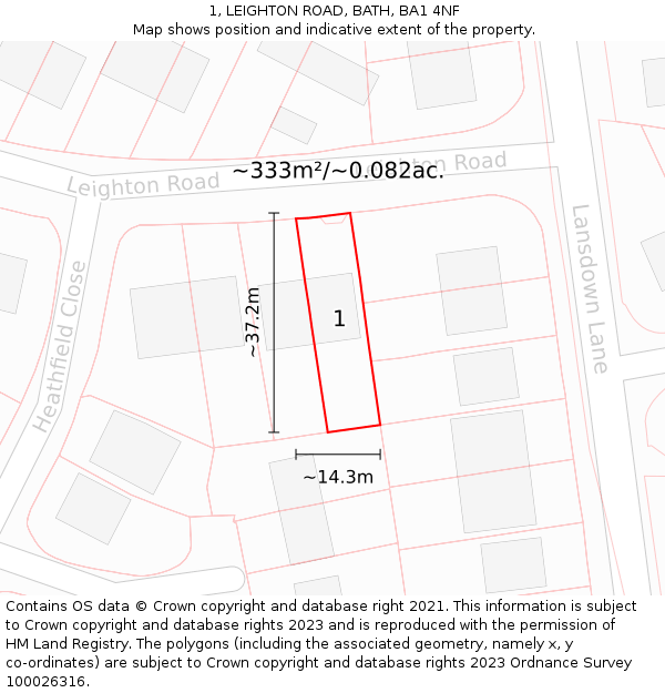 1, LEIGHTON ROAD, BATH, BA1 4NF: Plot and title map