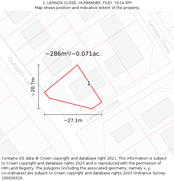 1, LENNOX CLOSE, HUNMANBY, FILEY, YO14 0PY: Plot and title map