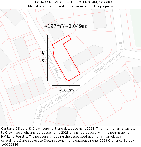 1, LEONARD MEWS, CHILWELL, NOTTINGHAM, NG9 6RR: Plot and title map