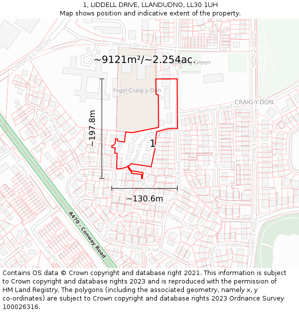 1, LIDDELL DRIVE, LLANDUDNO, LL30 1UH: Plot and title map