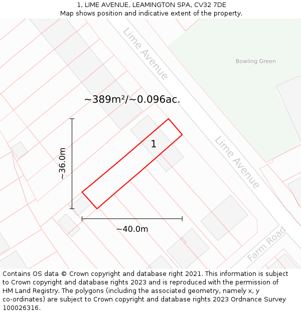 1, LIME AVENUE, LEAMINGTON SPA, CV32 7DE: Plot and title map