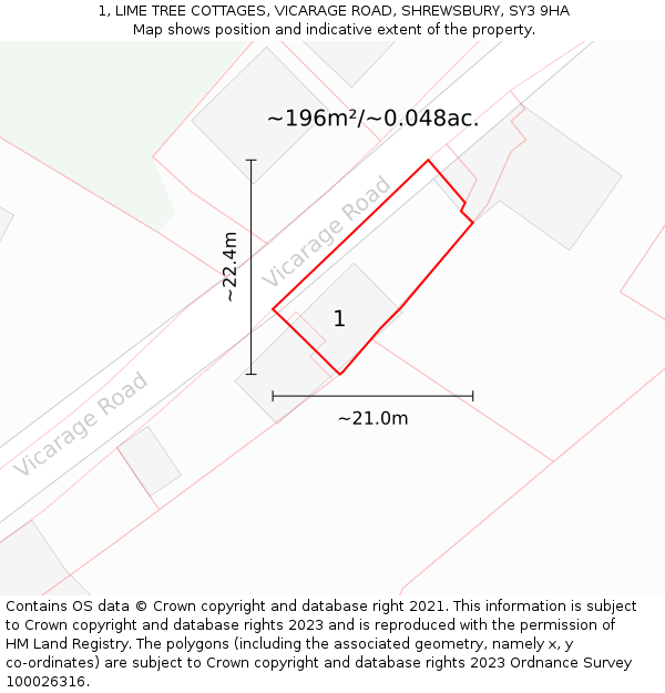 1, LIME TREE COTTAGES, VICARAGE ROAD, SHREWSBURY, SY3 9HA: Plot and title map