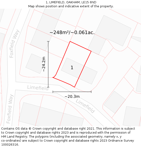 1, LIMEFIELD, OAKHAM, LE15 6ND: Plot and title map