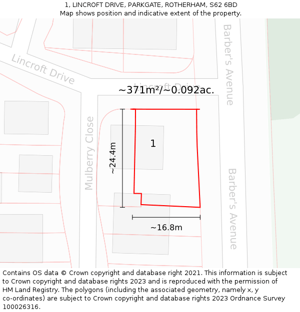 1, LINCROFT DRIVE, PARKGATE, ROTHERHAM, S62 6BD: Plot and title map