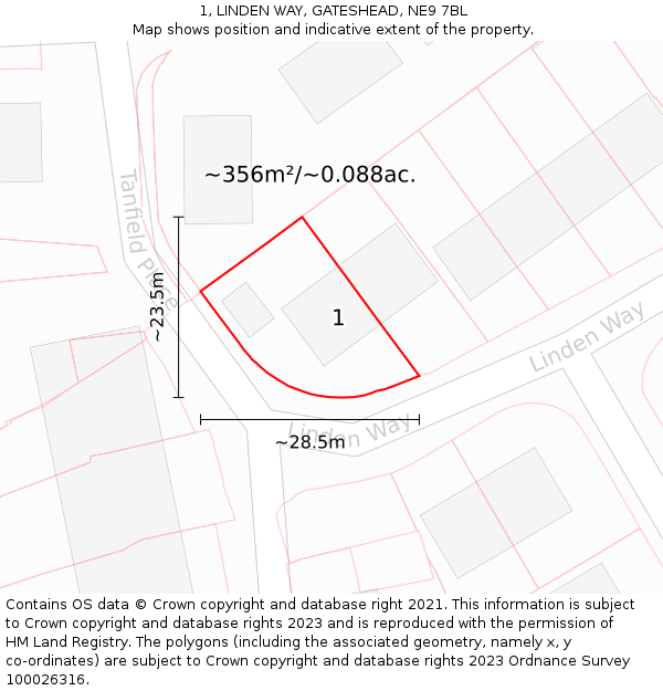 1, LINDEN WAY, GATESHEAD, NE9 7BL: Plot and title map