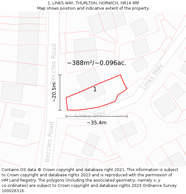 1, LINKS WAY, THURLTON, NORWICH, NR14 6RF: Plot and title map