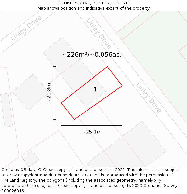 1, LINLEY DRIVE, BOSTON, PE21 7EJ: Plot and title map