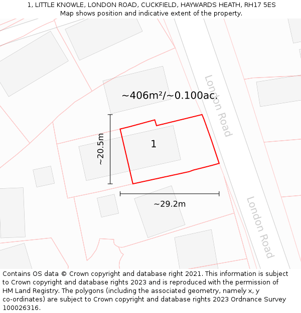 1, LITTLE KNOWLE, LONDON ROAD, CUCKFIELD, HAYWARDS HEATH, RH17 5ES: Plot and title map