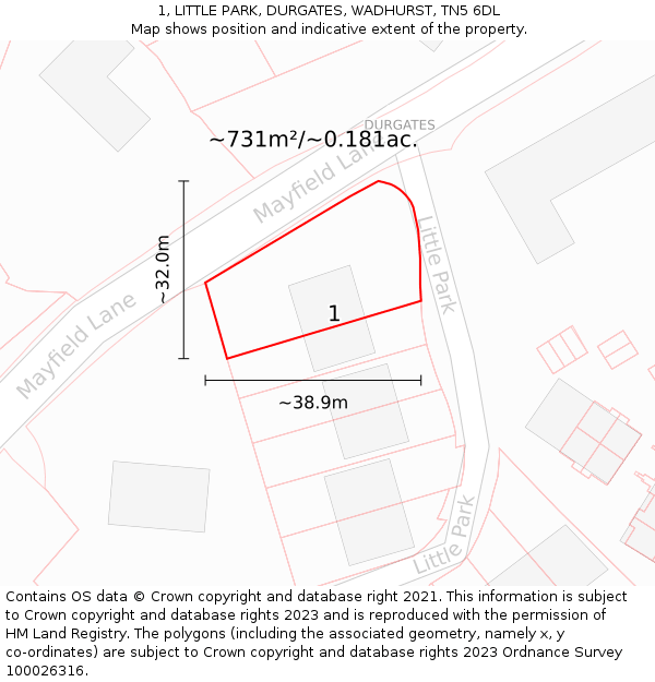 1, LITTLE PARK, DURGATES, WADHURST, TN5 6DL: Plot and title map