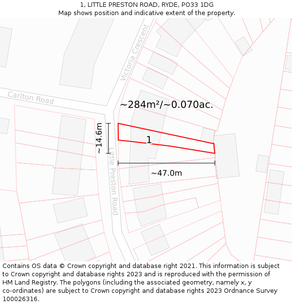 1, LITTLE PRESTON ROAD, RYDE, PO33 1DG: Plot and title map