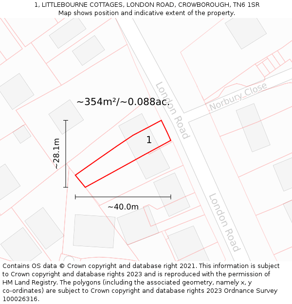 1, LITTLEBOURNE COTTAGES, LONDON ROAD, CROWBOROUGH, TN6 1SR: Plot and title map