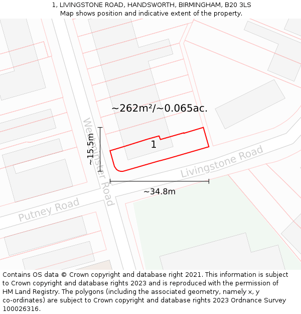 1, LIVINGSTONE ROAD, HANDSWORTH, BIRMINGHAM, B20 3LS: Plot and title map