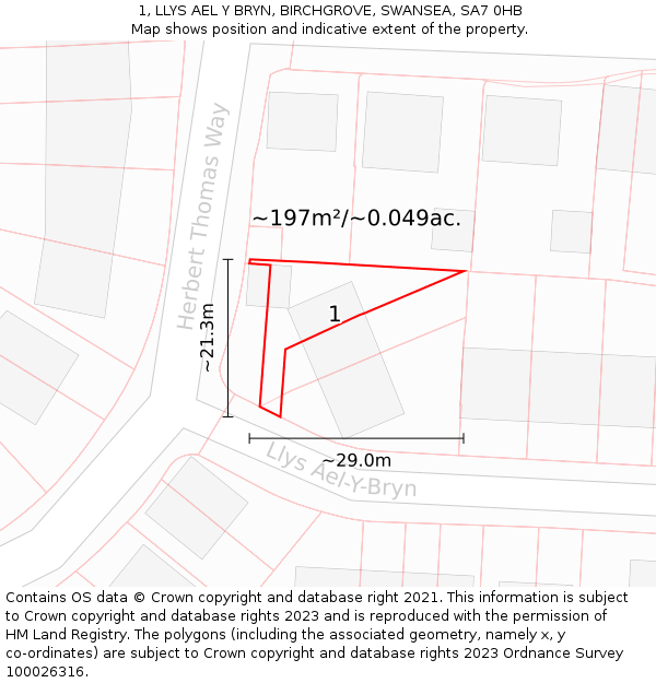 1, LLYS AEL Y BRYN, BIRCHGROVE, SWANSEA, SA7 0HB: Plot and title map