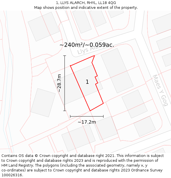 1, LLYS ALARCH, RHYL, LL18 4QG: Plot and title map