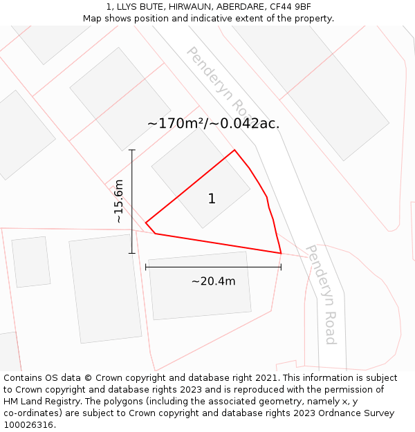 1, LLYS BUTE, HIRWAUN, ABERDARE, CF44 9BF: Plot and title map