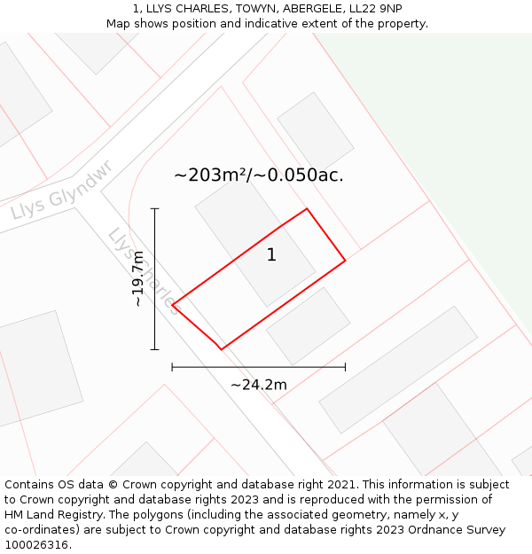 1, LLYS CHARLES, TOWYN, ABERGELE, LL22 9NP: Plot and title map