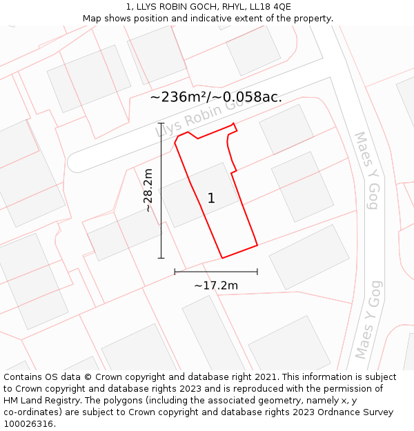 1, LLYS ROBIN GOCH, RHYL, LL18 4QE: Plot and title map