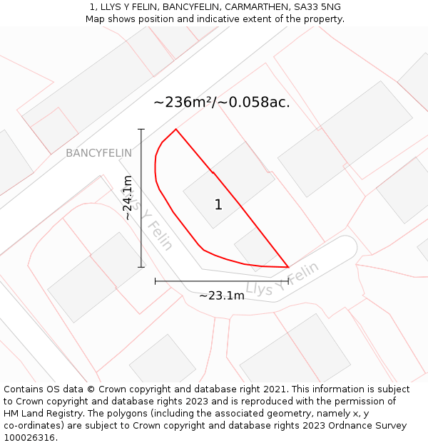 1, LLYS Y FELIN, BANCYFELIN, CARMARTHEN, SA33 5NG: Plot and title map