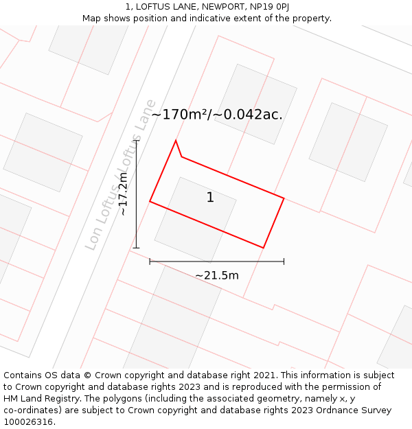 1, LOFTUS LANE, NEWPORT, NP19 0PJ: Plot and title map
