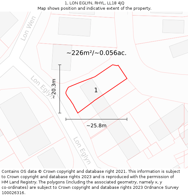 1, LON EGLYN, RHYL, LL18 4JQ: Plot and title map